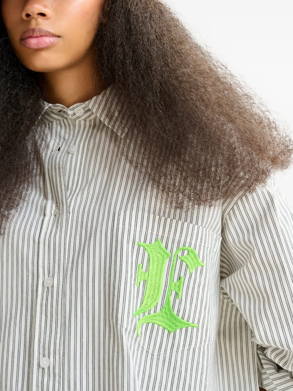 Essentiel Antwerp striped embroidered pocket shirt Grijs