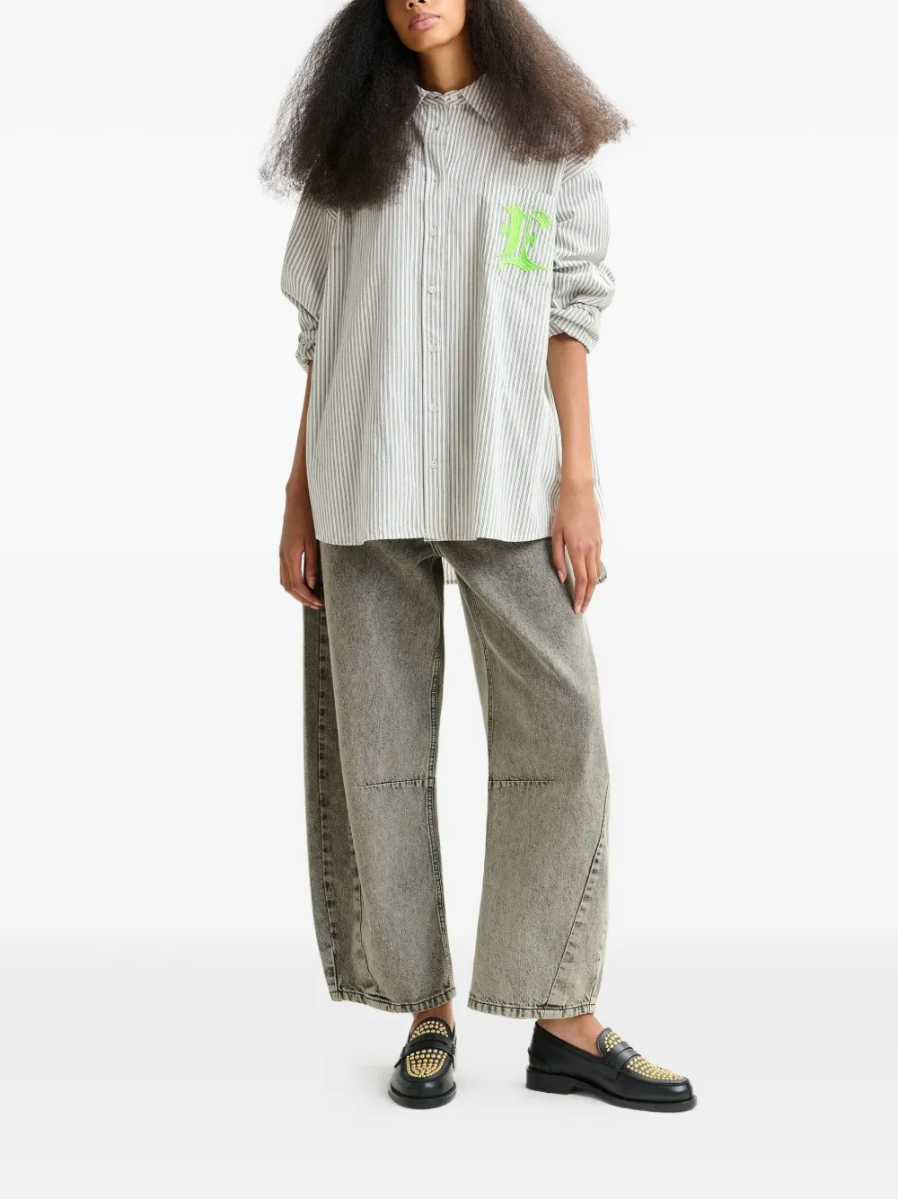 Essentiel Antwerp striped embroidered pocket shirt - Grijs