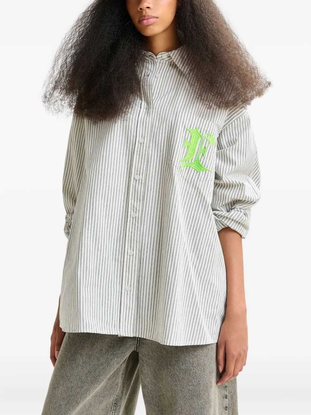 Essentiel Antwerp striped embroidered pocket shirt Grijs