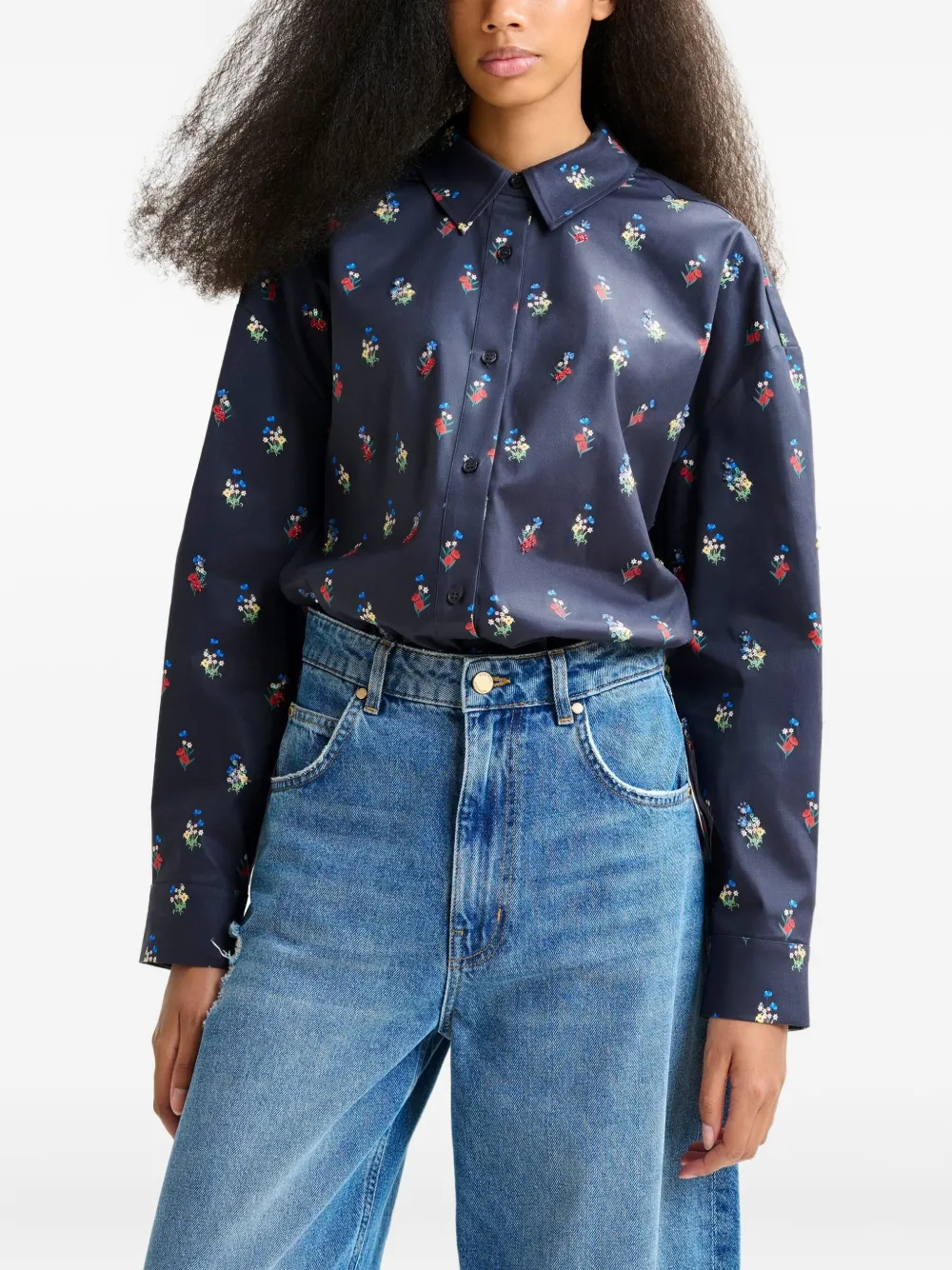 Essentiel Antwerp floral-print beaded shirt Blauw