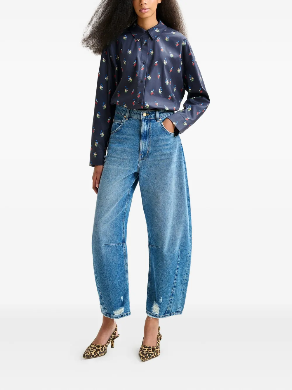 Essentiel Antwerp floral-print beaded shirt Blauw