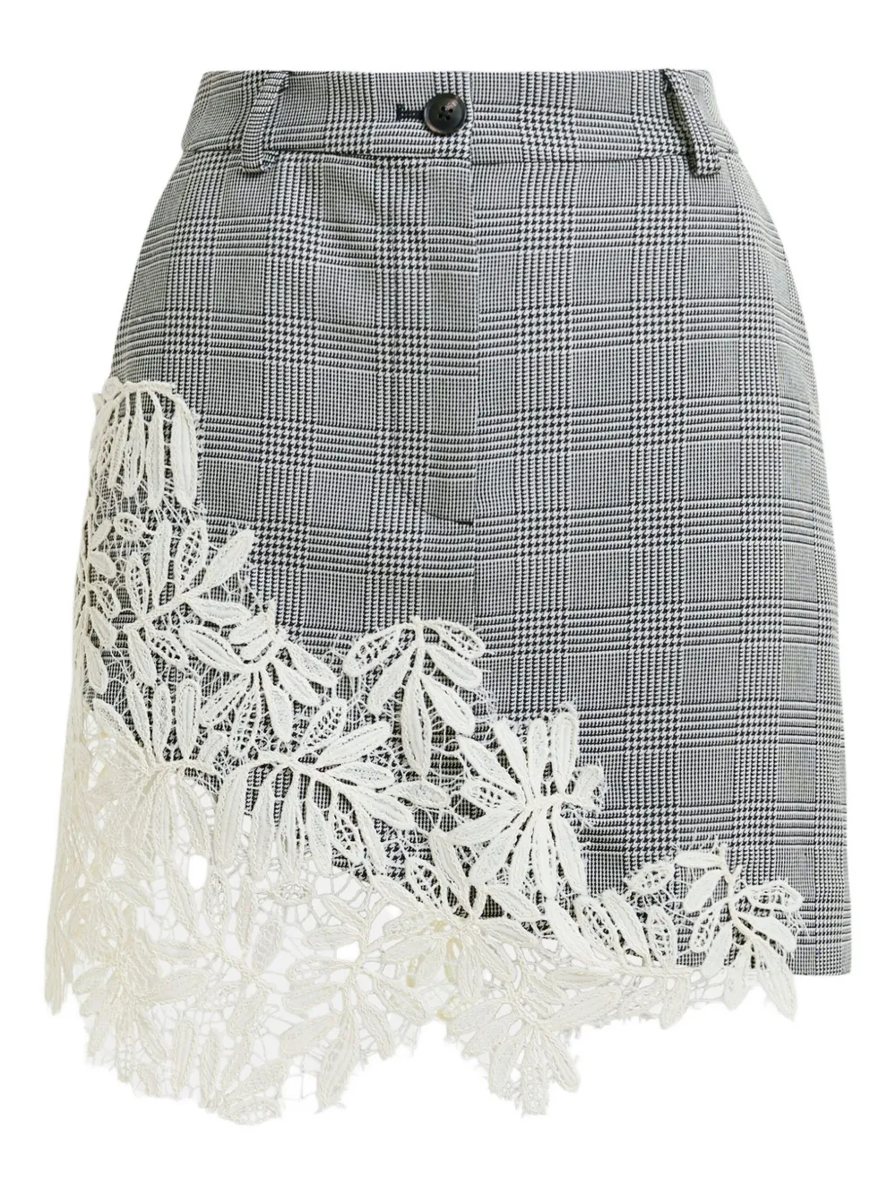 Essentiel Antwerp check-pattern lace-appliqué miniskirt Grijs