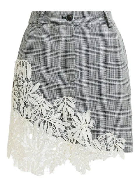 Essentiel Antwerp check-pattern lace-appliqué miniskirt