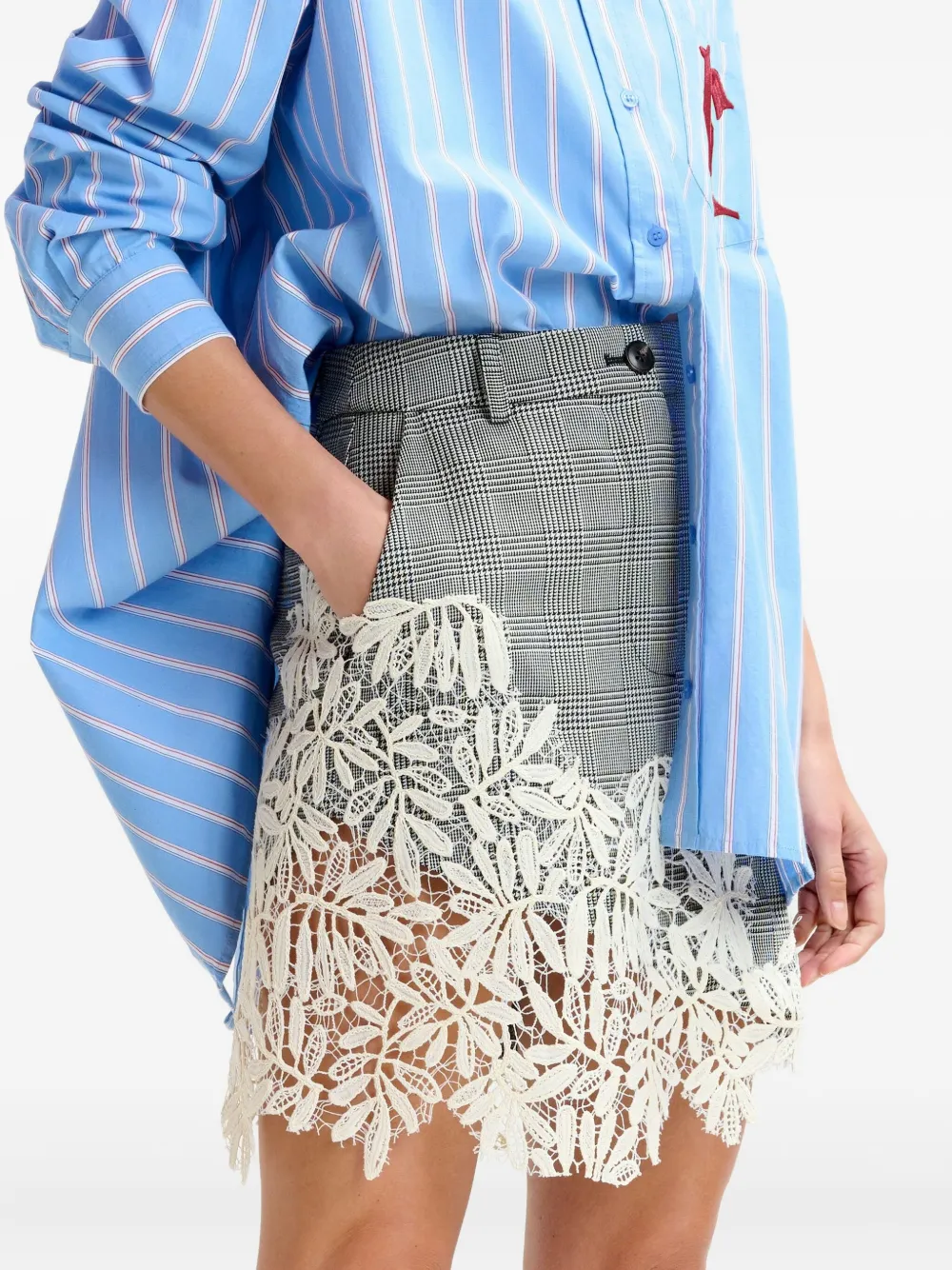 Essentiel Antwerp check-pattern lace-appliqué miniskirt Grijs