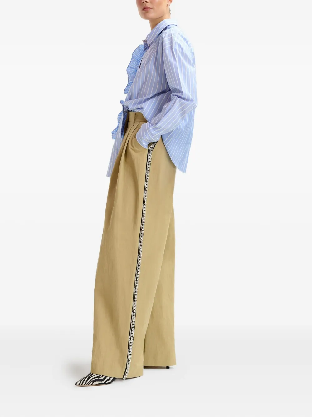 Essentiel Antwerp Ibody gestreept blouse met ruches Blauw