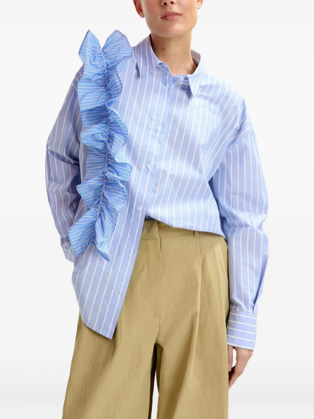 Essentiel Antwerp Ibody gestreept blouse met ruches Blauw
