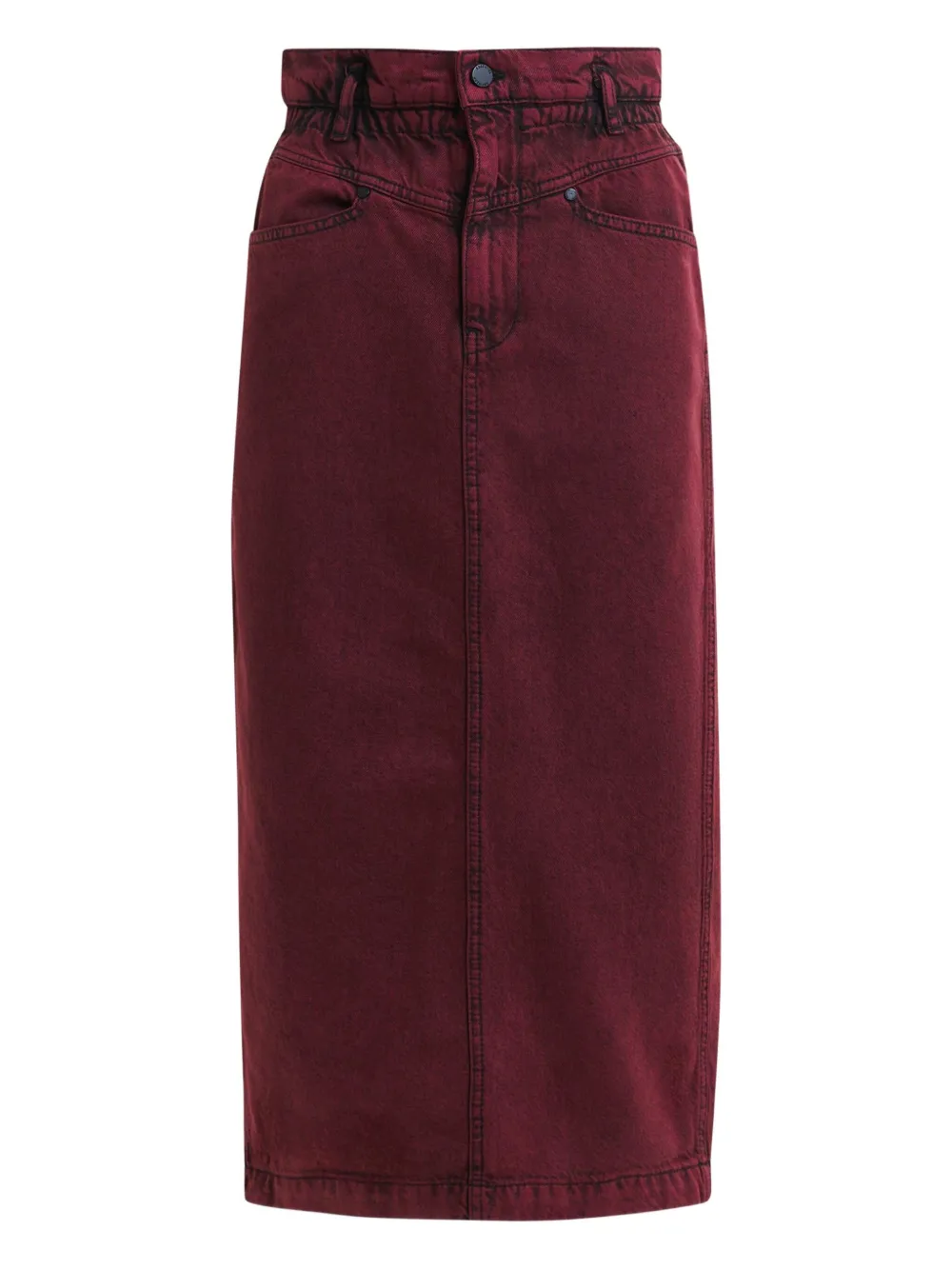 Essentiel Antwerp elasticated-waistband denim midi straight skirt Rood