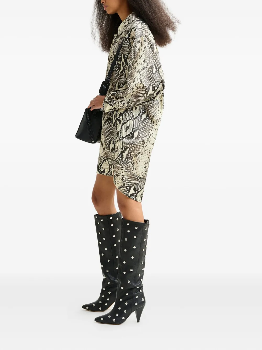 Essentiel Antwerp snake-print shirt mini day dress Beige