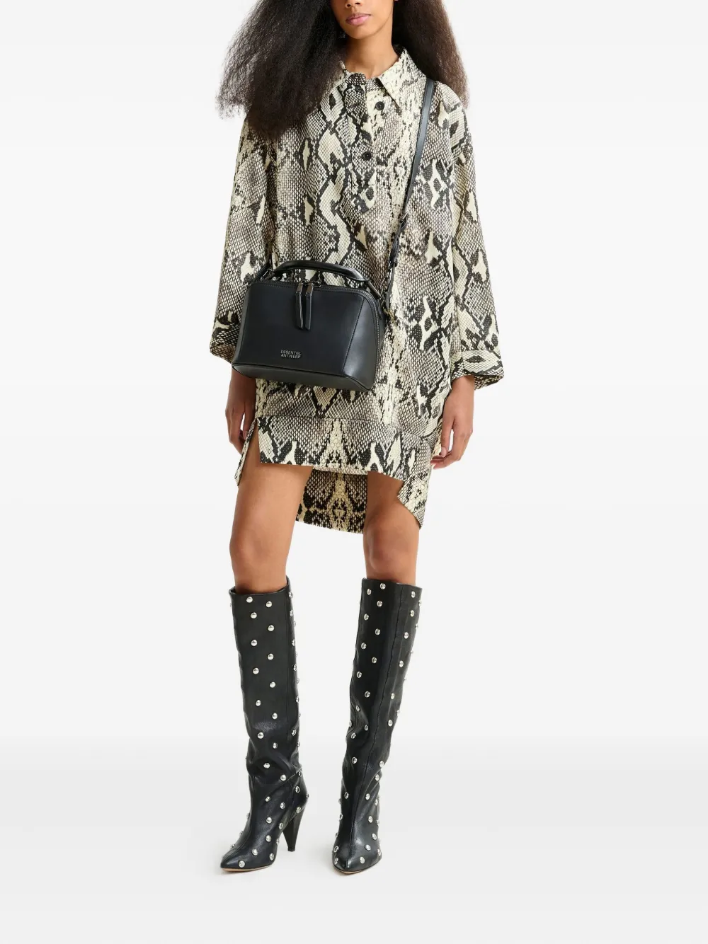 Essentiel Antwerp snake-print shirt mini day dress Beige