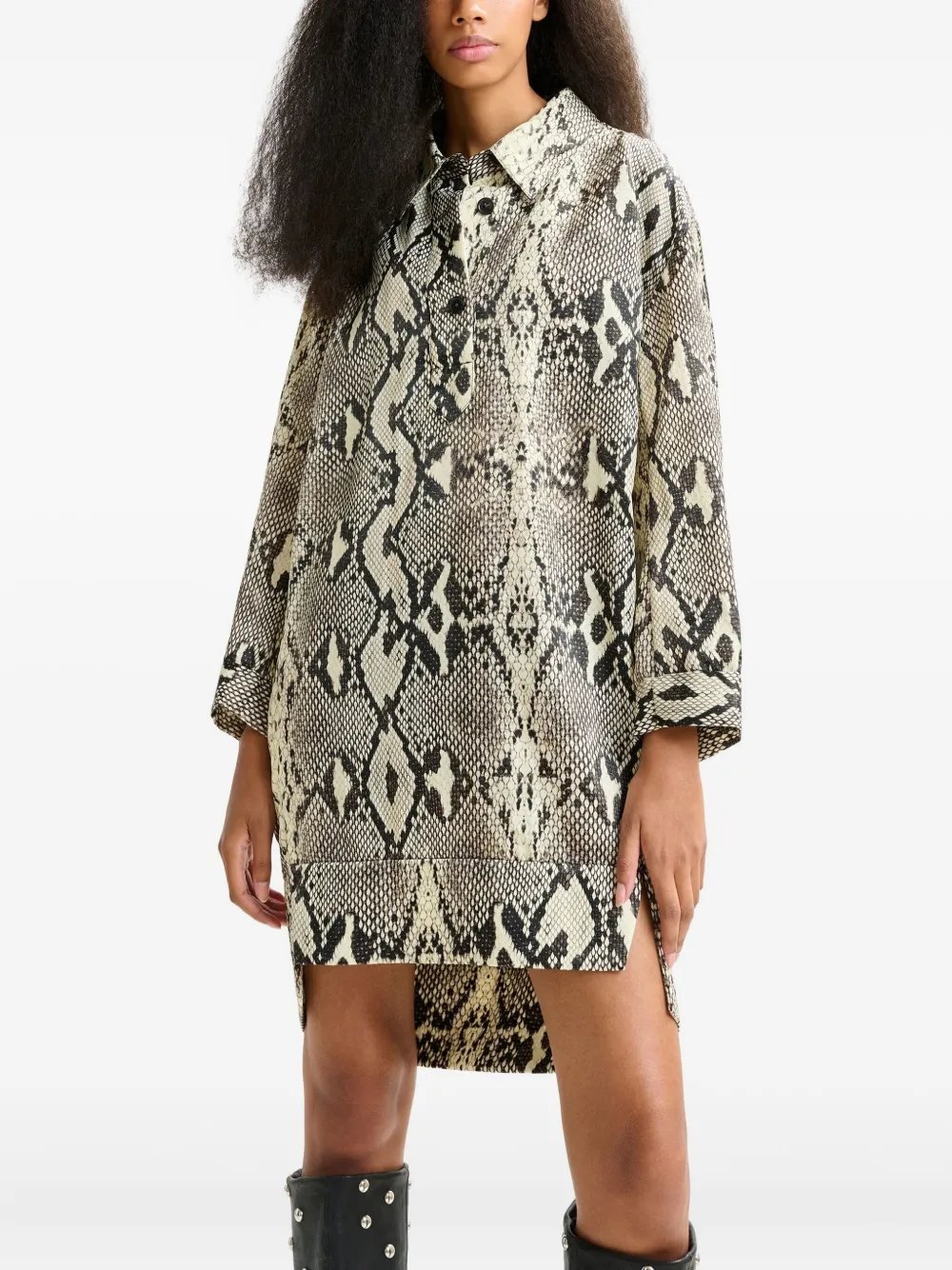 Essentiel Antwerp snake-print shirt mini day dress Beige