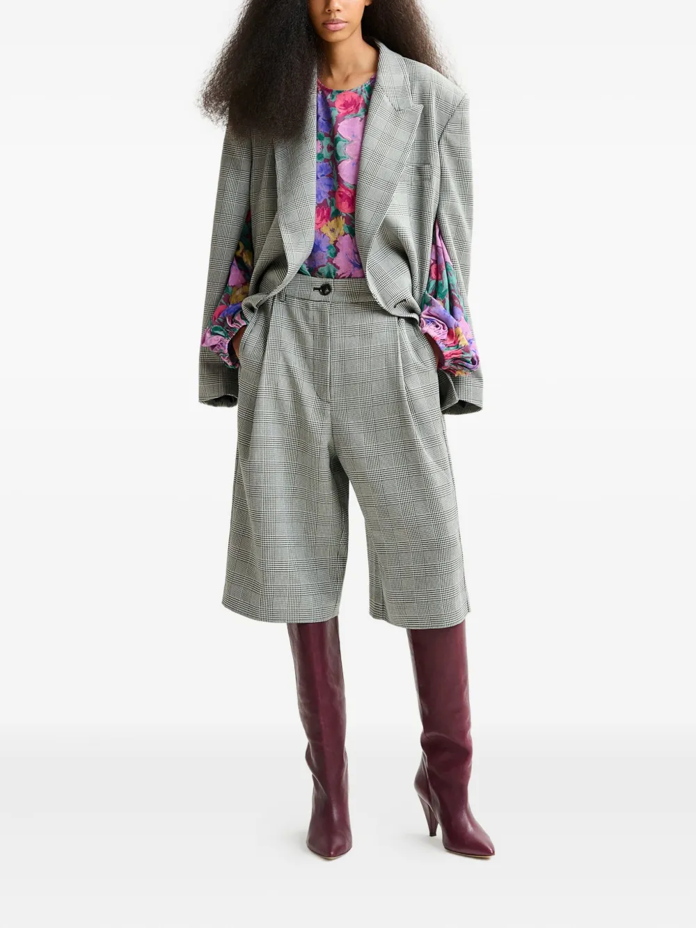 Essentiel Antwerp plaid double-breasted blazer Grijs