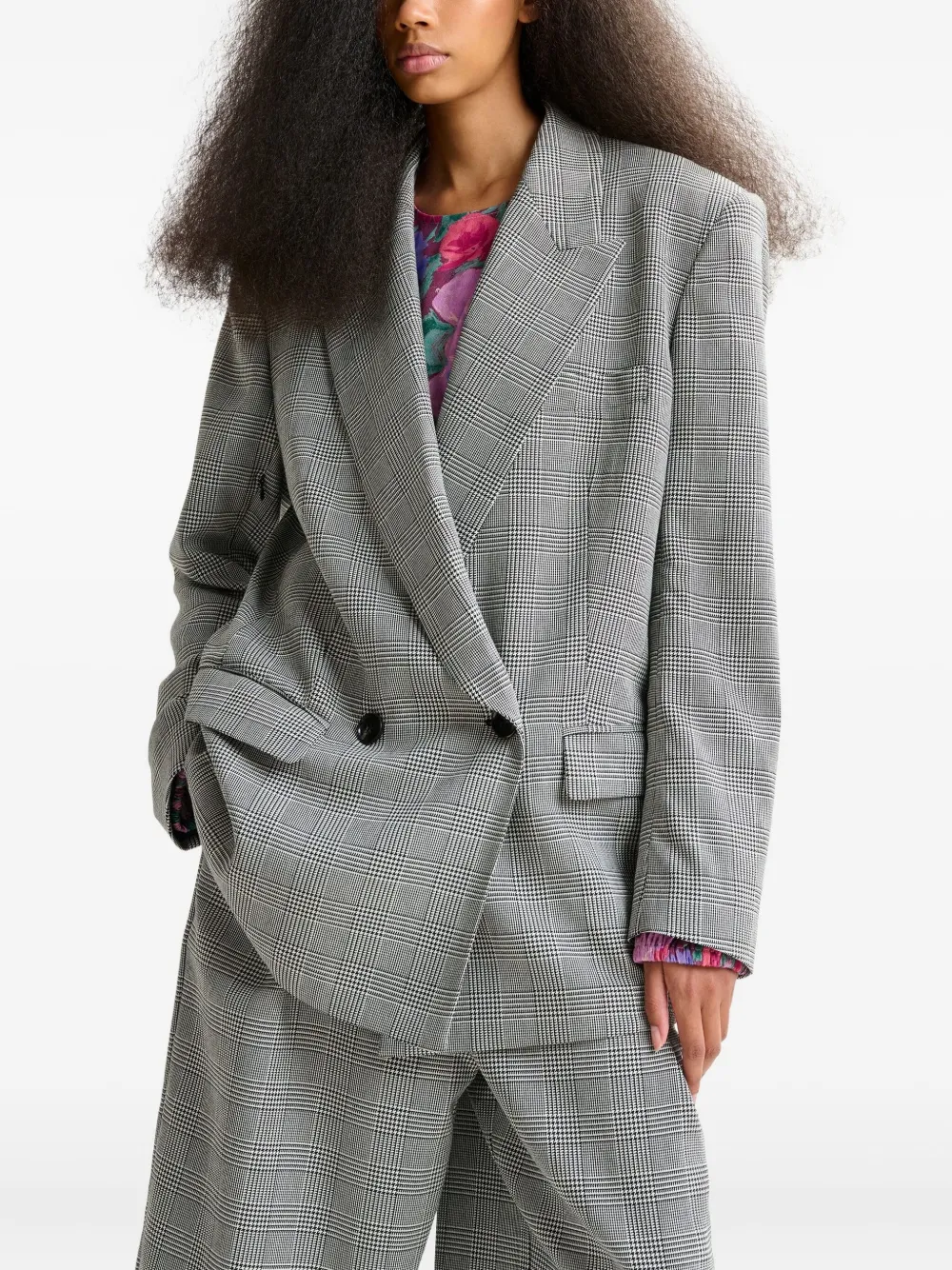 Essentiel Antwerp plaid double-breasted blazer Grijs