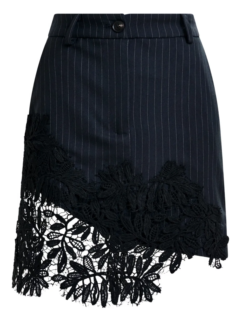 Essentiel Antwerp pinstripe lace-trimmed asymmetric skirt Blauw