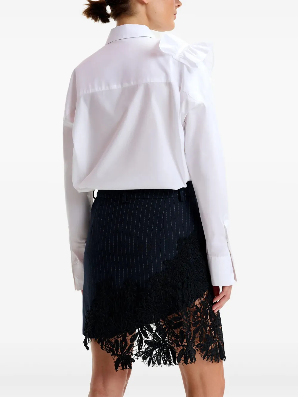 Essentiel Antwerp pinstripe lace-trimmed asymmetric skirt Blauw
