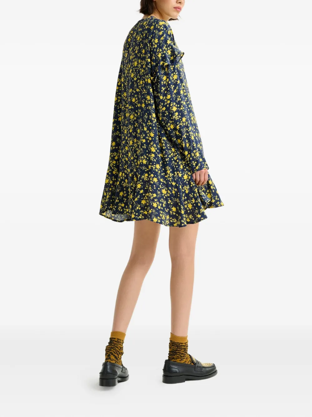 Essentiel Antwerp floral ruffled asymmetric day dress Blauw