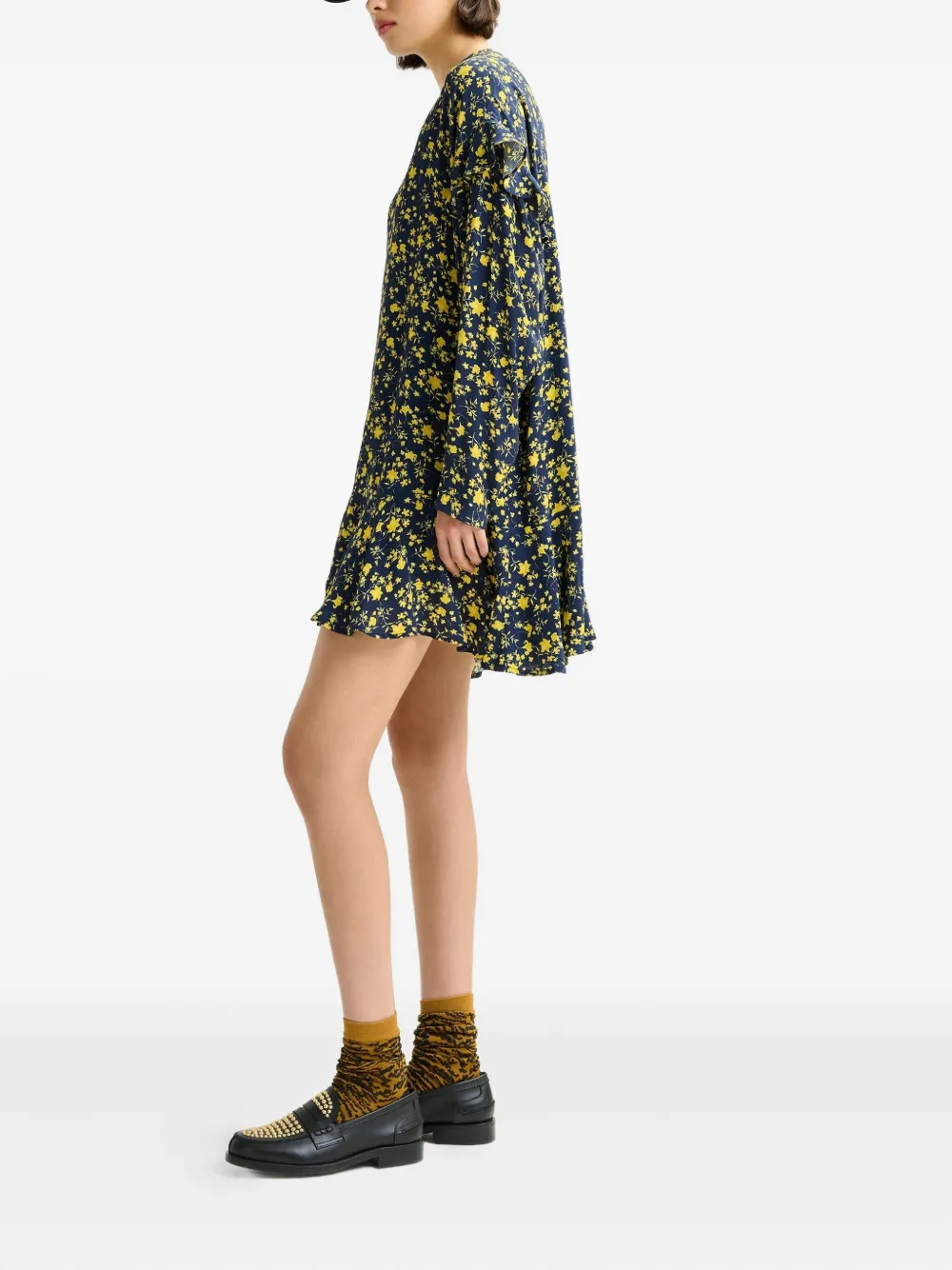 Essentiel Antwerp floral ruffled asymmetric day dress Blauw