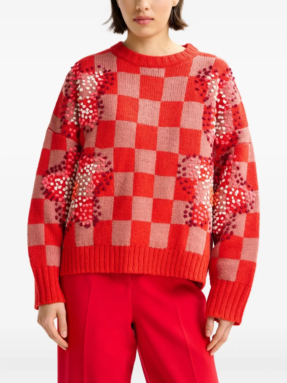 Essentiel Antwerp Inter Checkerboard Sweater In Red
