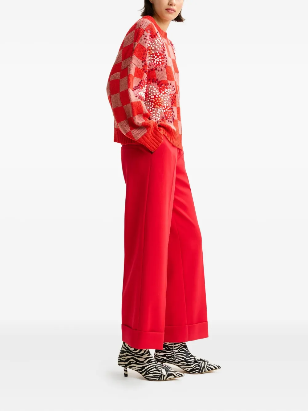 Essentiel Antwerp Inter Checkerboard Sweater In Red