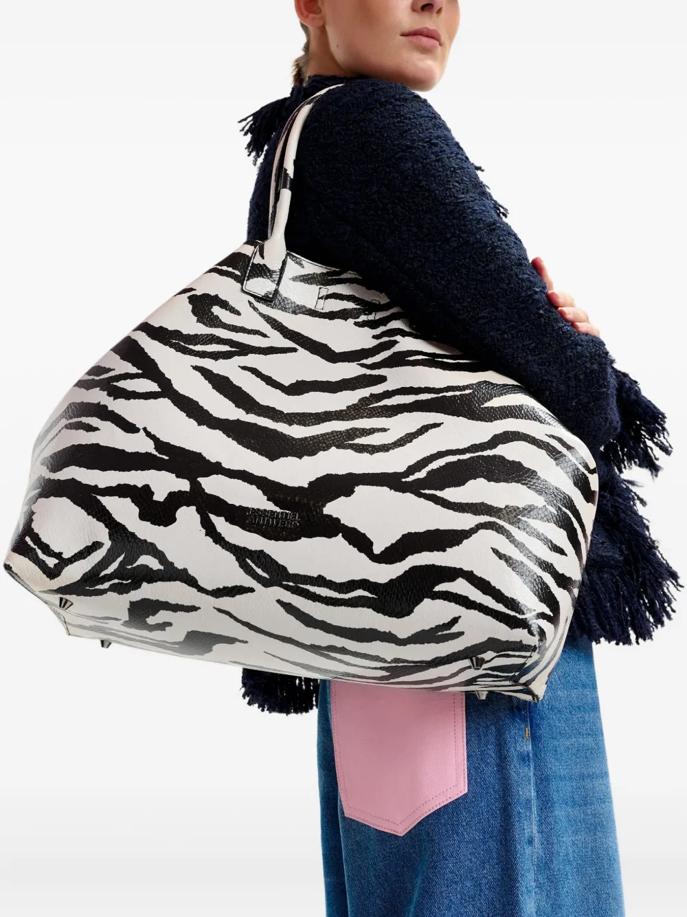 Essentiel Antwerp large zebra-print tote bag Zwart