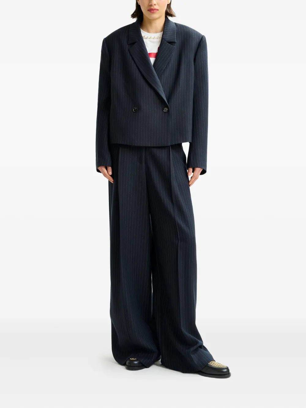 Essentiel Antwerp pinstripe double-breasted blazer Blauw