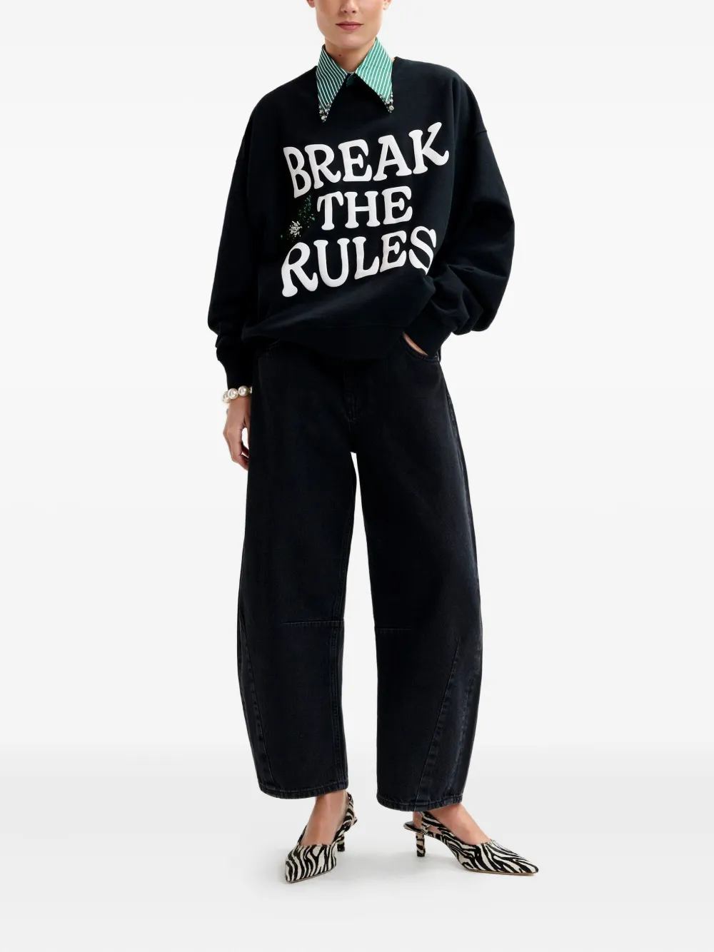 Essentiel Antwerp twisted-seam cotton barrel-leg jeans Zwart