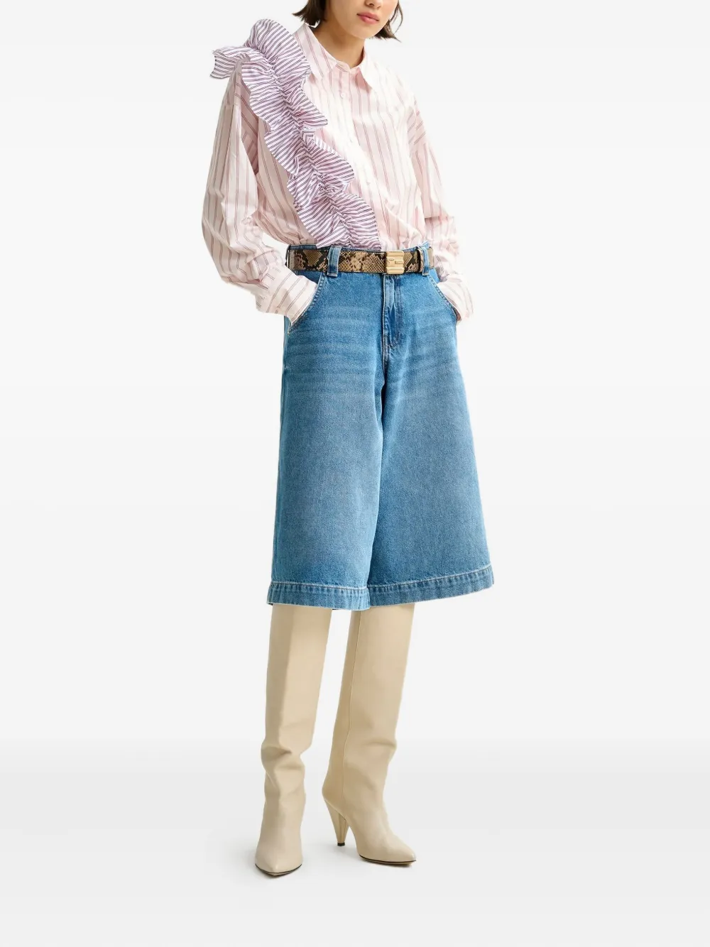 Essentiel Antwerp Ibody ruffle-detail striped shirt - Rood