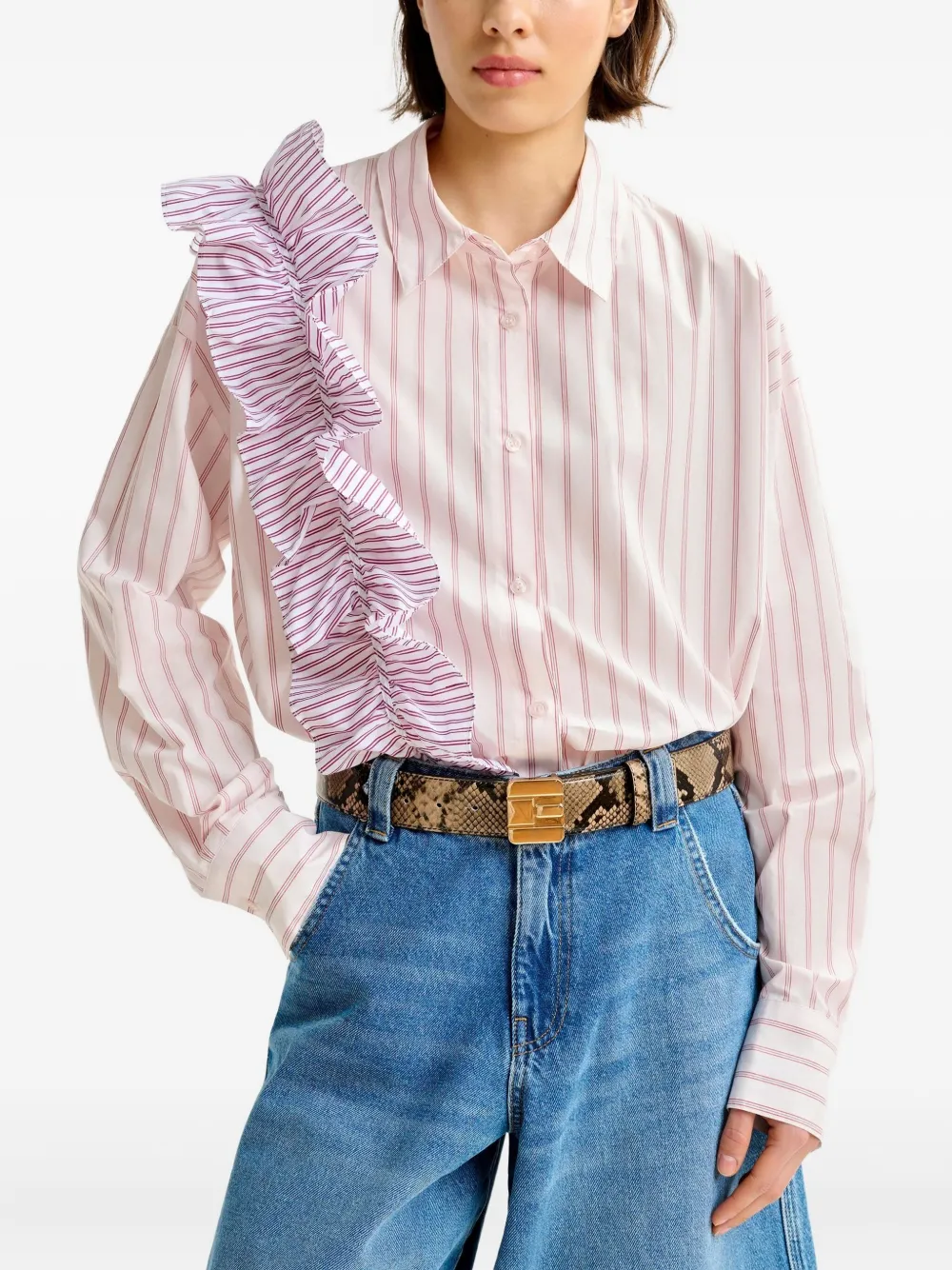Essentiel Antwerp Ibody gestreept blouse met ruches Rood