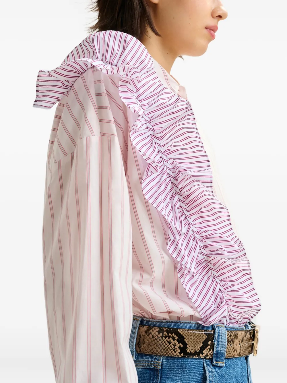 Essentiel Antwerp Ibody gestreept blouse met ruches Rood