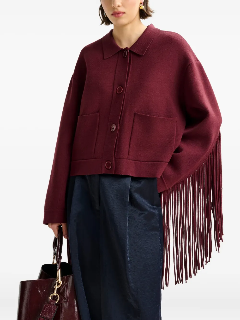 Essentiel Antwerp Istern fringe-detail cardigan Rood