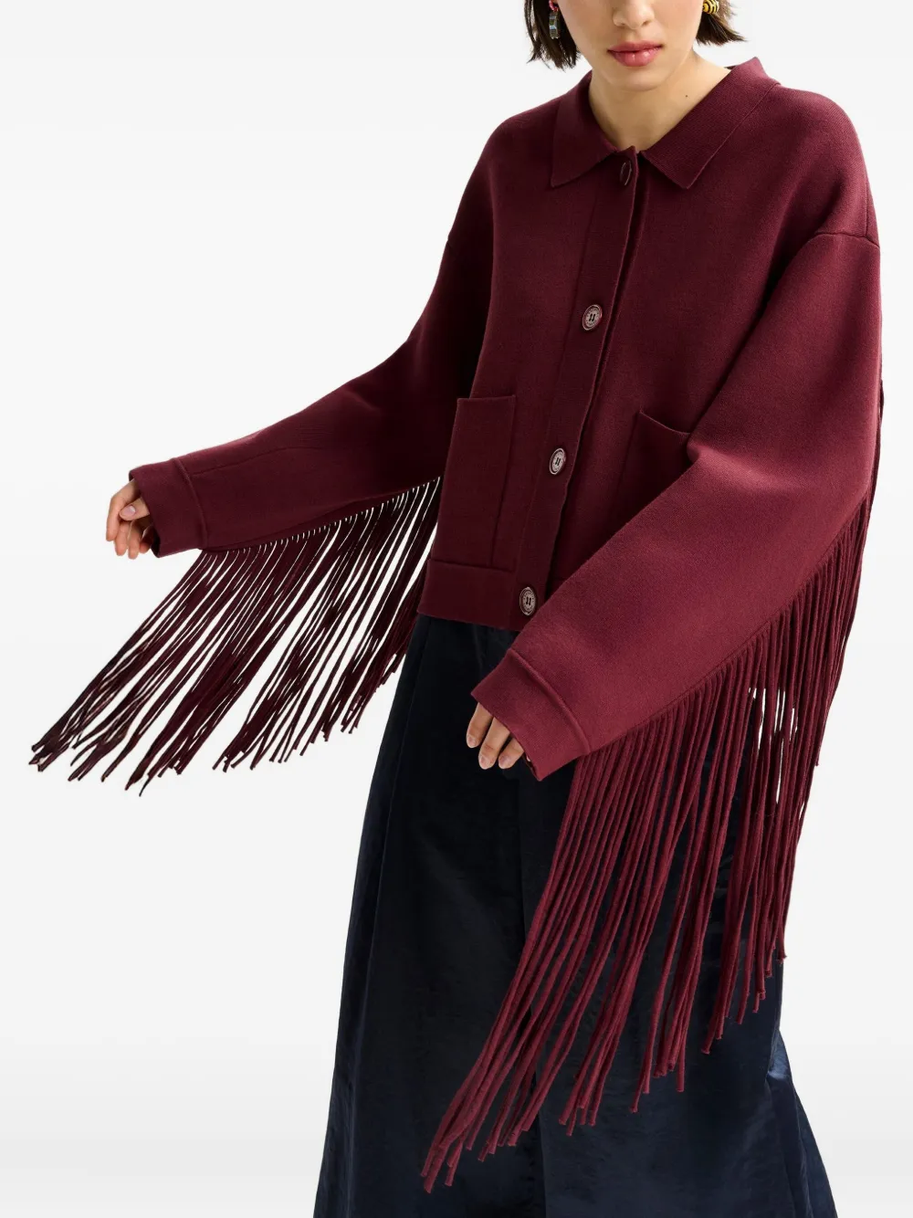 Essentiel Antwerp Istern fringe-detail cardigan Rood