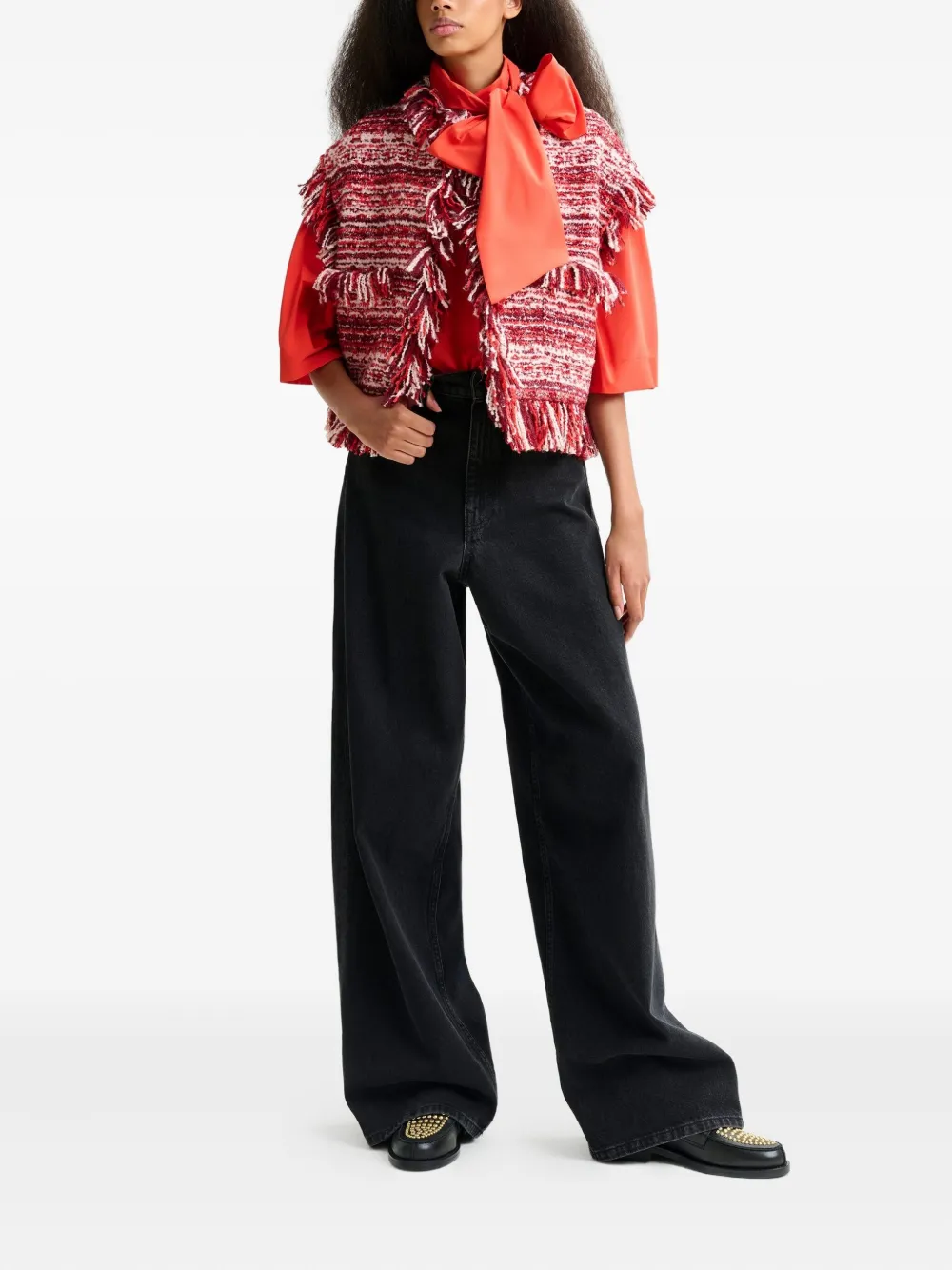 Essentiel Antwerp fringed wool-blend bouclé jacket Rood