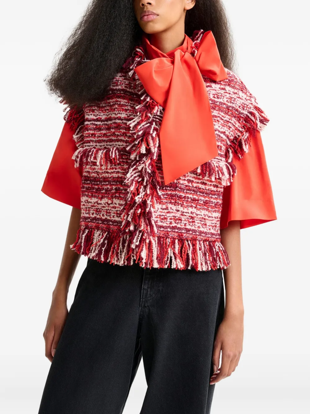 Essentiel Antwerp fringed wool-blend bouclé jacket Rood