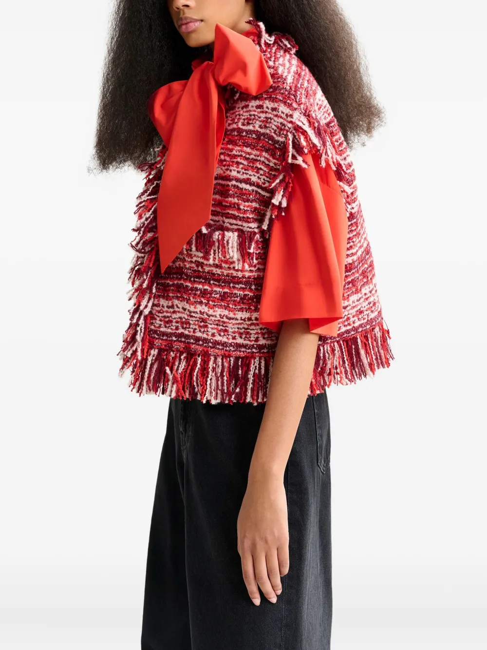 Essentiel Antwerp fringed wool-blend bouclé jacket Rood