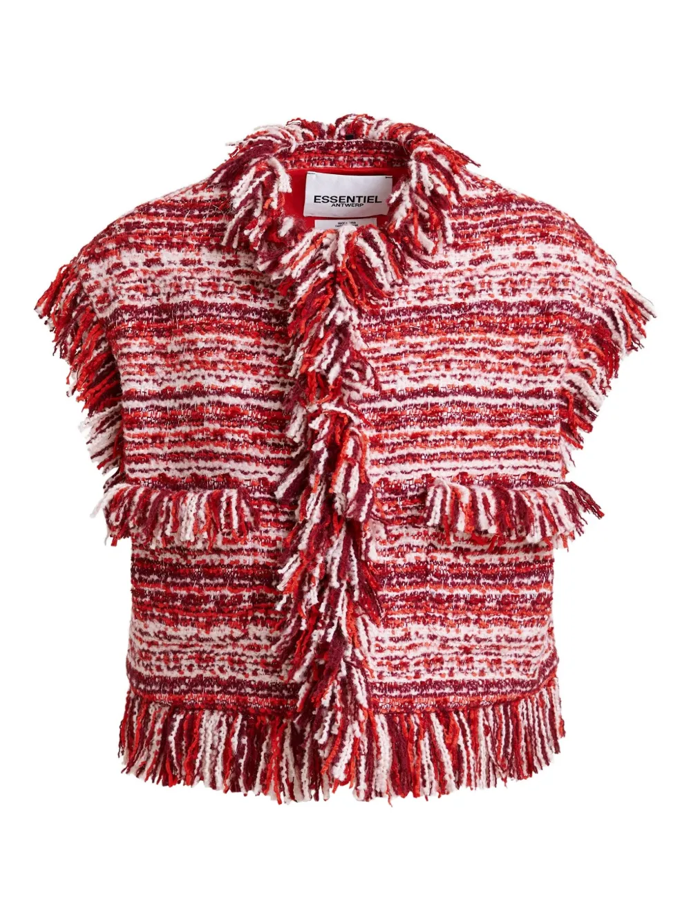 Essentiel Antwerp fringed wool-blend bouclé jacket Rood