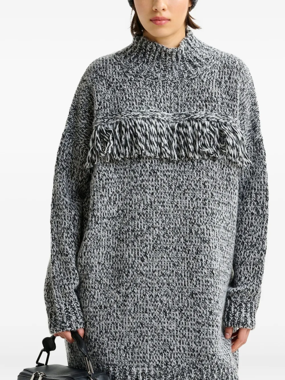 Essentiel Antwerp fringe mock-neck sweater Grijs