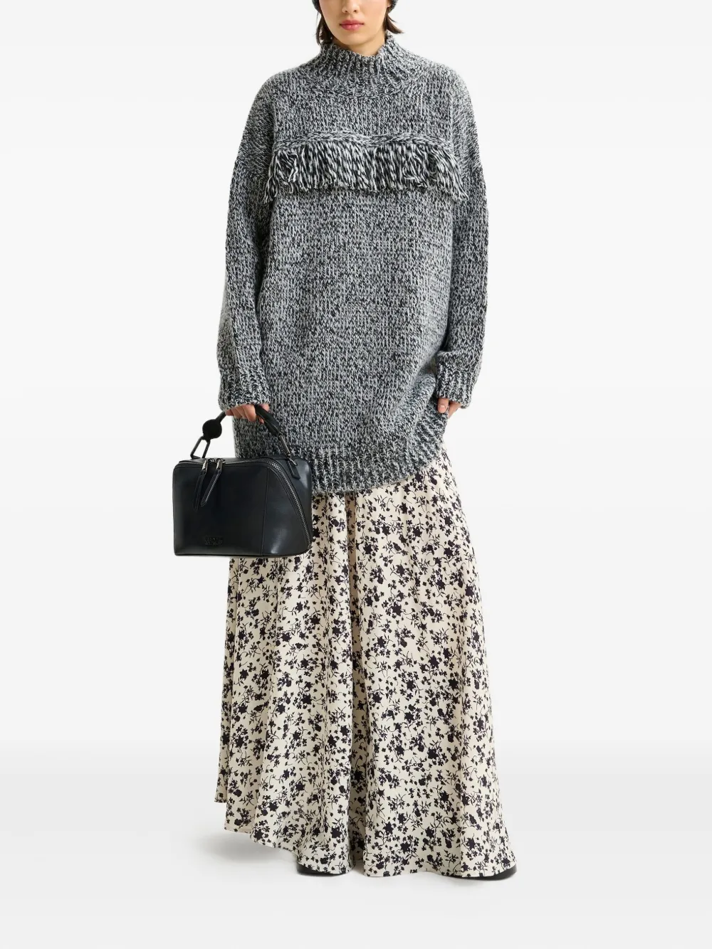 Essentiel Antwerp fringe mock-neck sweater Grijs
