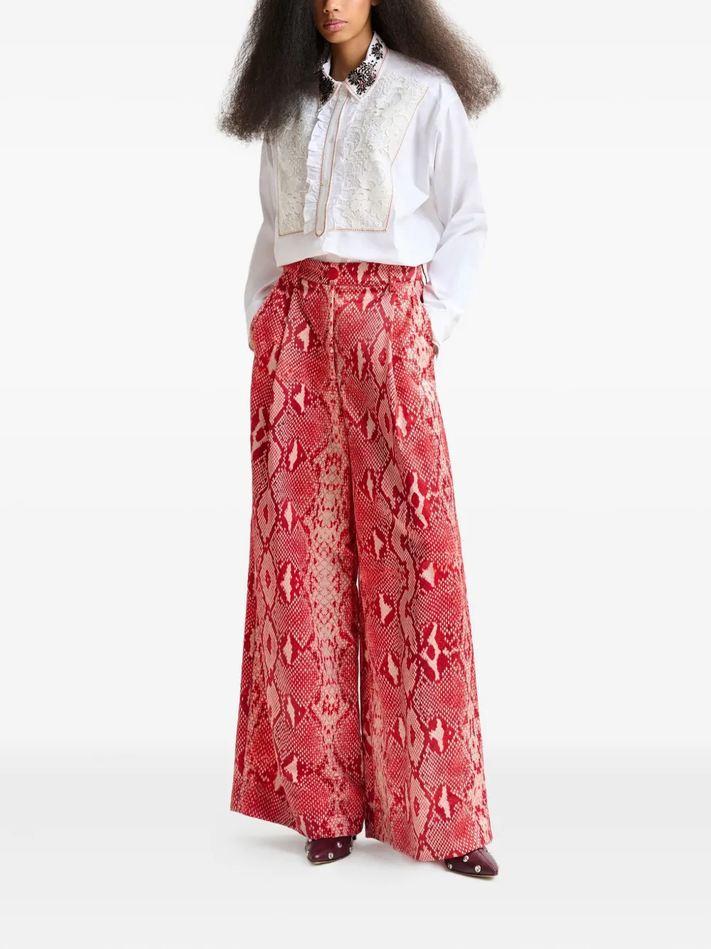 Essentiel Antwerp pleated snakeskin-print trousers - Rood