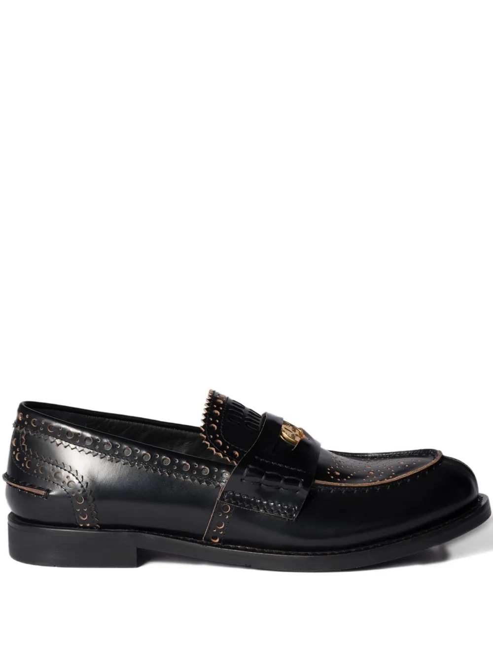 Miu perforated coin-detail loafers Black