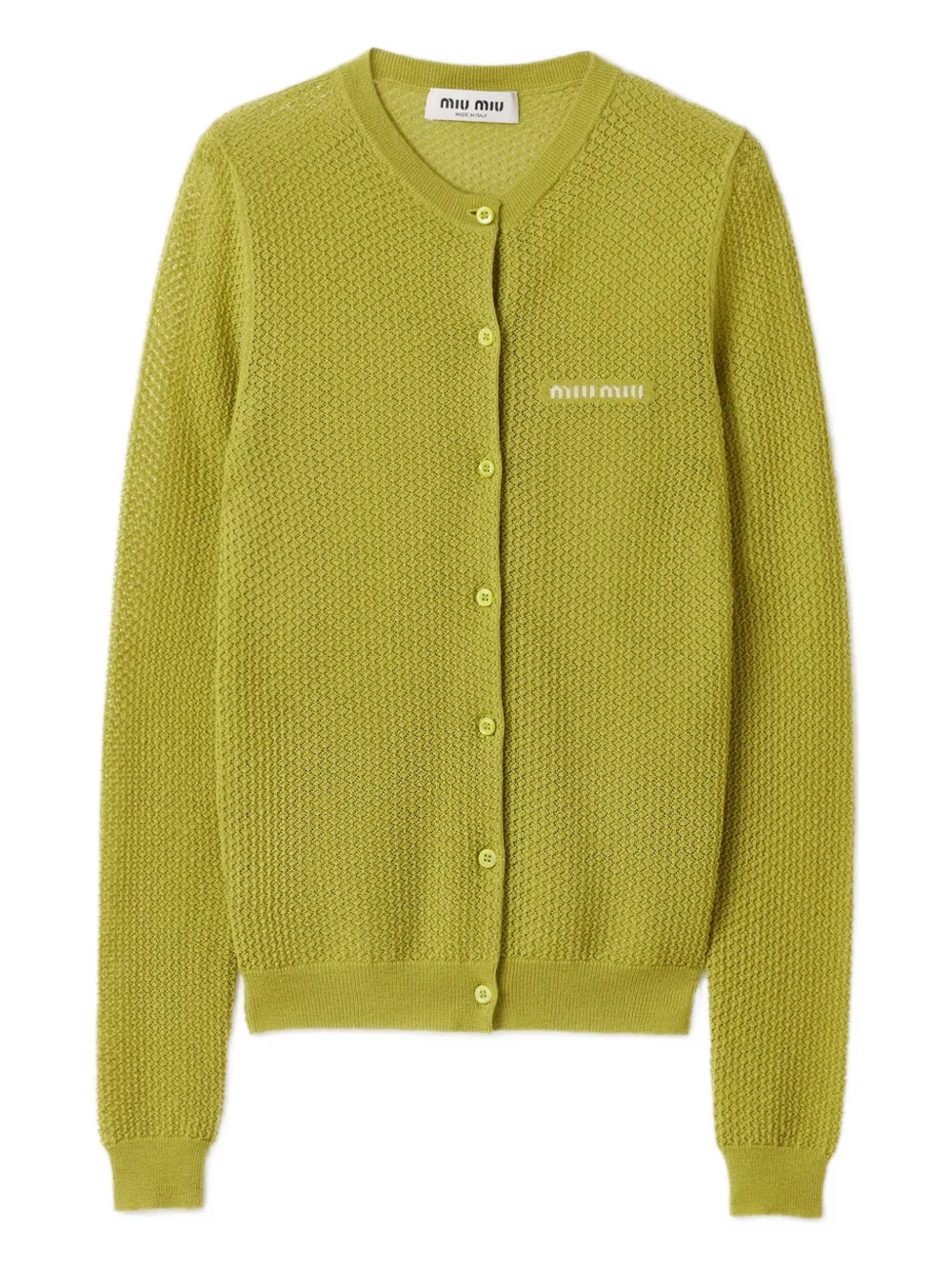 Miu Miu Ribbed Lace-motif Cardigan In Green