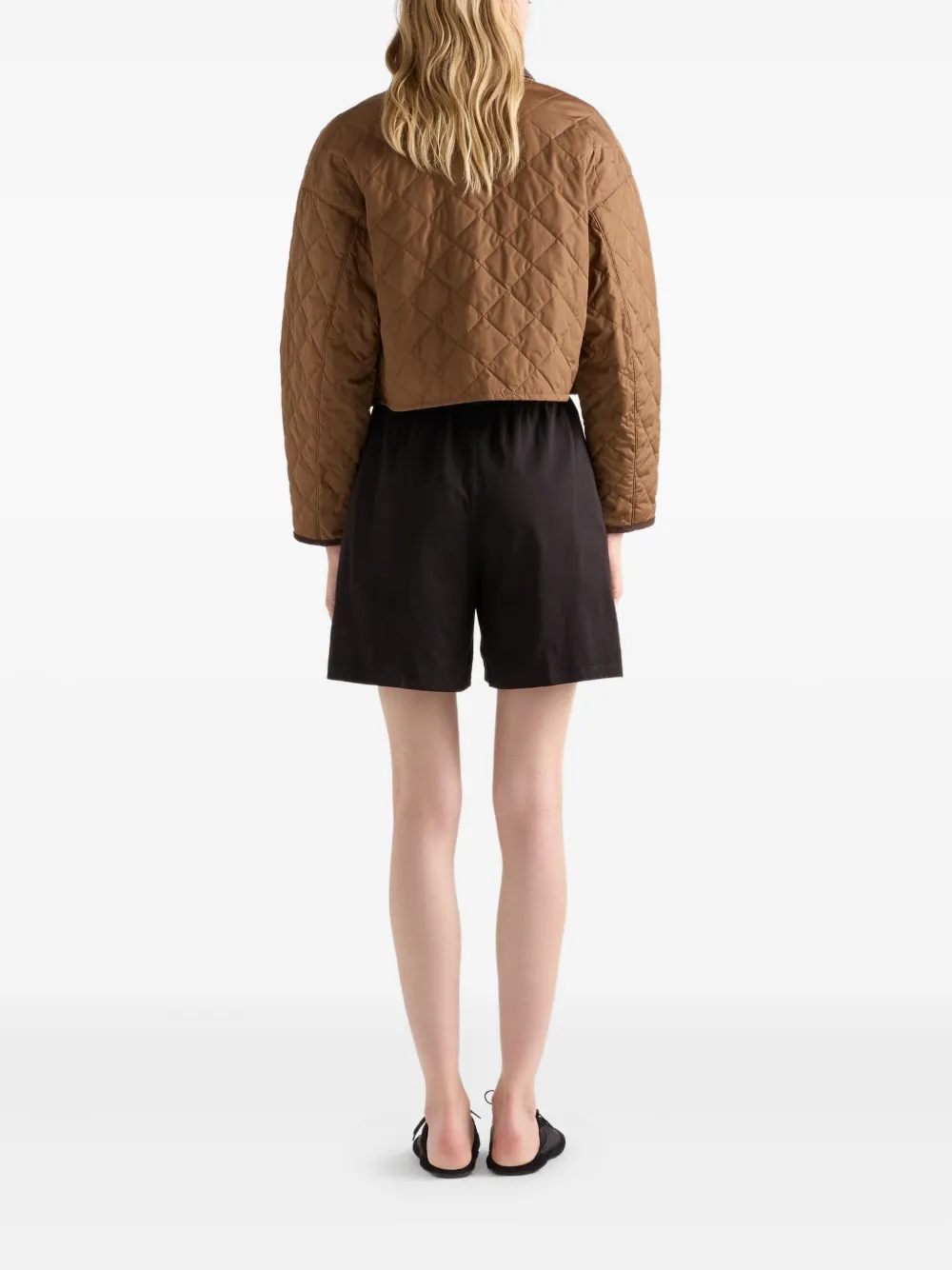 Prada Womens Brown Lightweight Triangle-logo Cropped Nylon Jacket In Brown