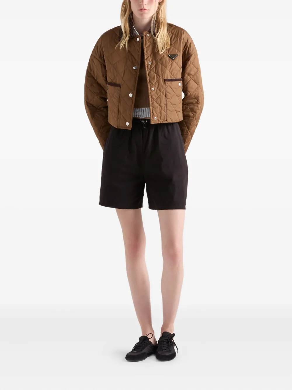 Prada Womens Brown Lightweight Triangle-logo Cropped Nylon Jacket In Brown