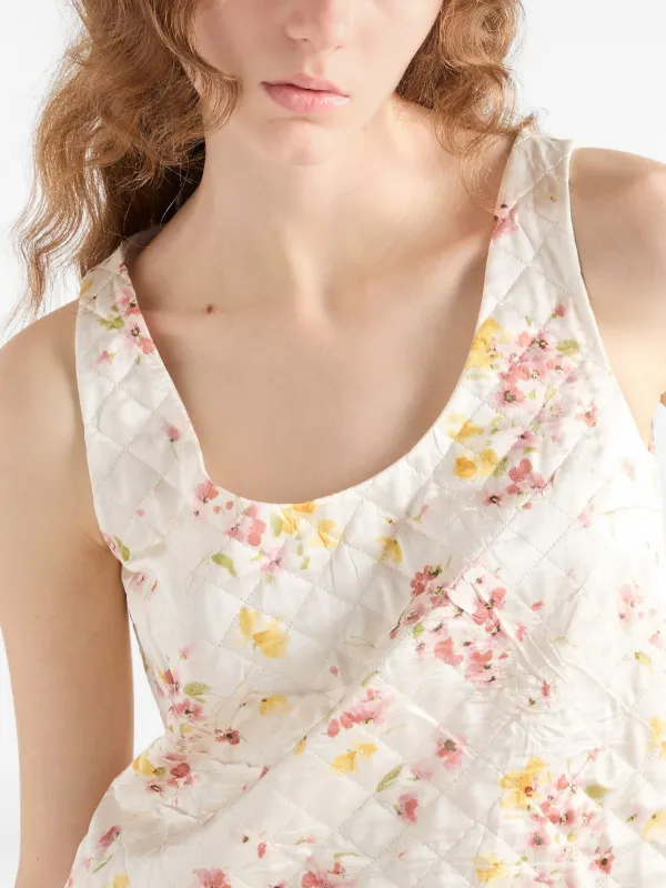Prada Floral Quilted Satin Mini Dress - Neutrals