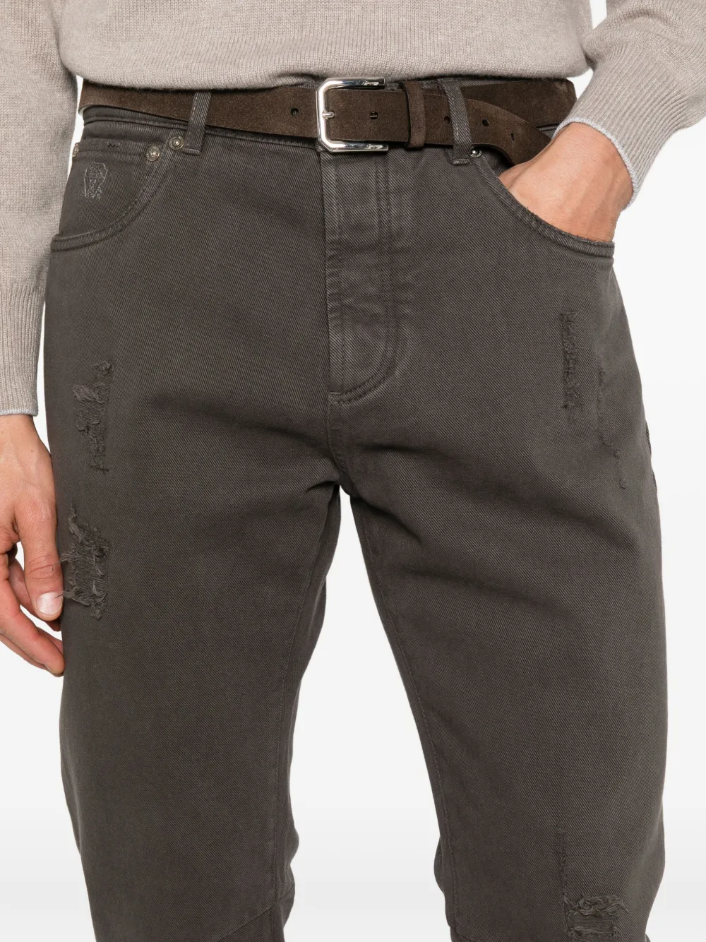 Brunello Cucinelli Jeans met gerafeld detail Bruin