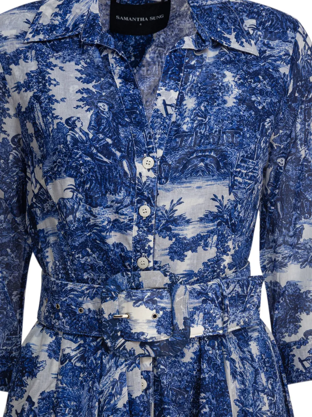 Samantha Sung Midi-jurk met print en ceintuur Blauw