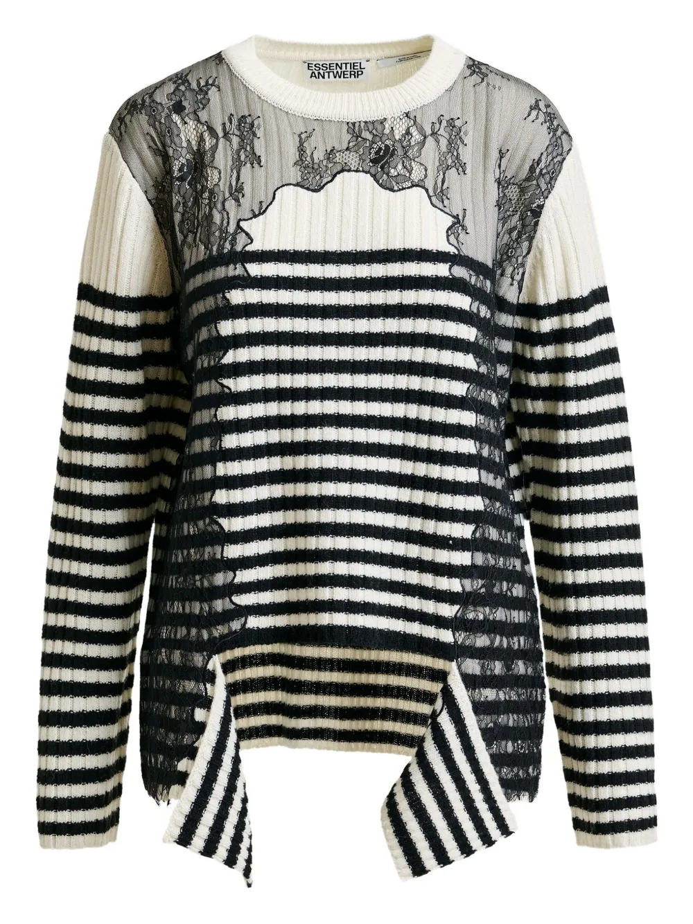 Essentiel Antwerp Insane lace-insert striped sweater Zwart