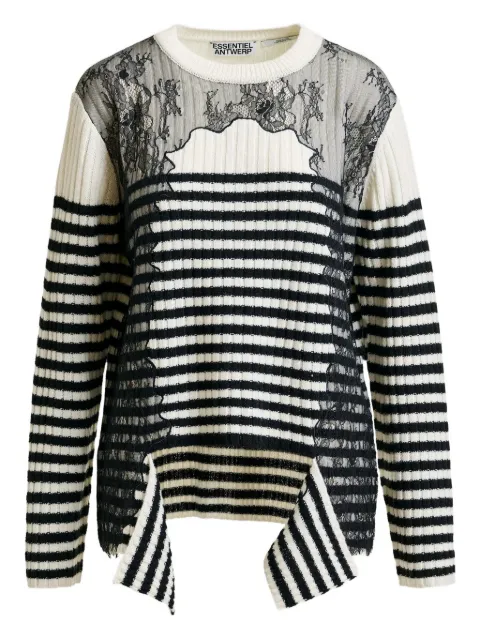 Essentiel Antwerp Insane lace-insert striped sweater