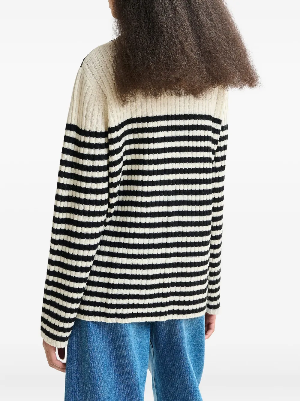 Essentiel Antwerp Insane lace-insert striped sweater Zwart