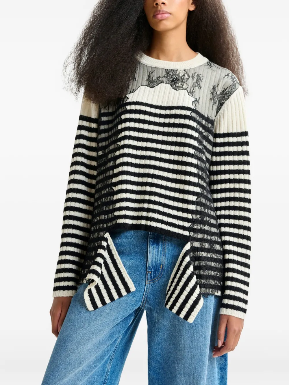 Essentiel Antwerp Insane lace-insert striped sweater Zwart