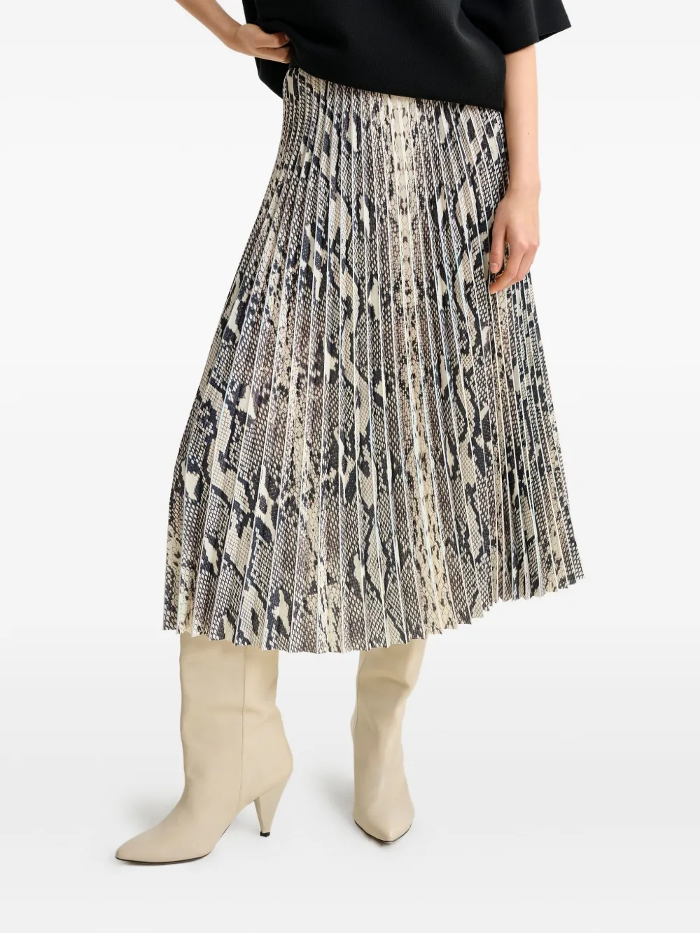 Essentiel Antwerp snakeskin-print midi pleated skirt Beige