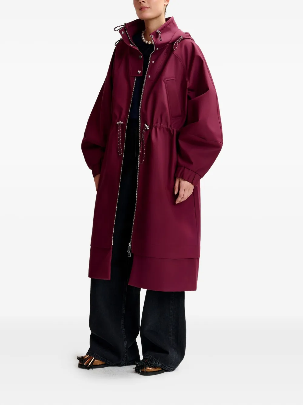 Essentiel Antwerp balloon-sleeve drawstring raincoat Rood